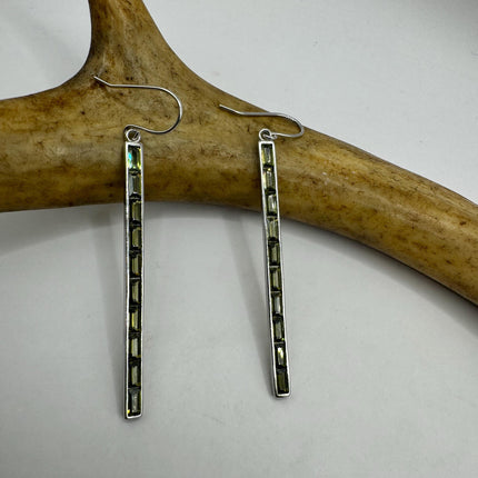Vintage Silver Earrings | Emerald Green Chrome Diopside White Sapphire Gemstone Stud Button Deco Earrings | 925 Sterling Silver