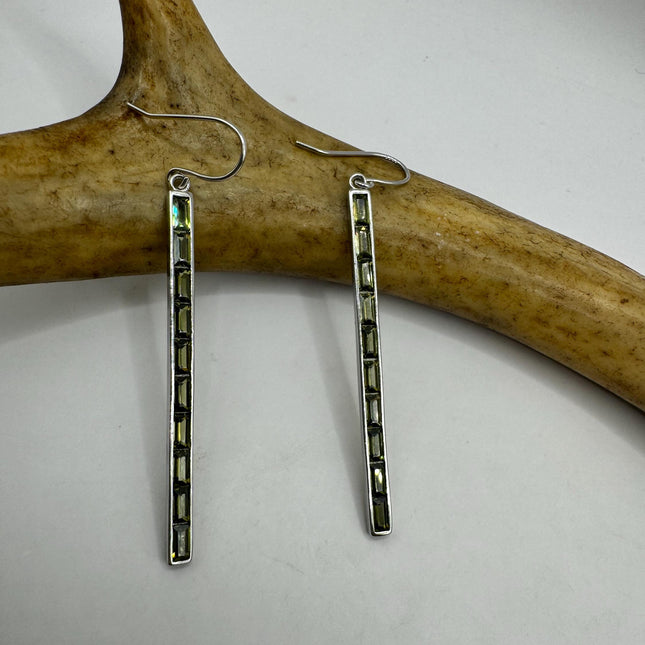Vintage Silver Earrings | Emerald Green Chrome Diopside White Sapphire Gemstone Stud Button Deco Earrings | 925 Sterling Silver