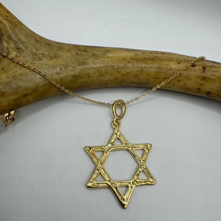 Vintage Silver Star of David Pendant Necklace | 9k Gold Filled Jewish Star Statement Charm Necklace