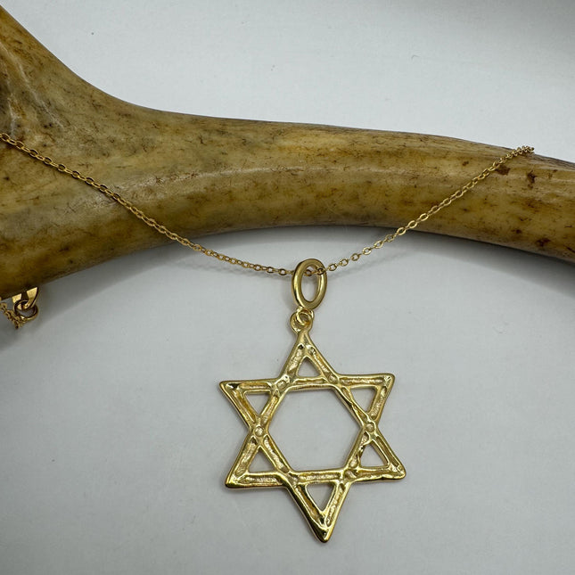 Vintage Silver Star of David Pendant Necklace | 9k Gold Filled Jewish Star Statement Charm Necklace