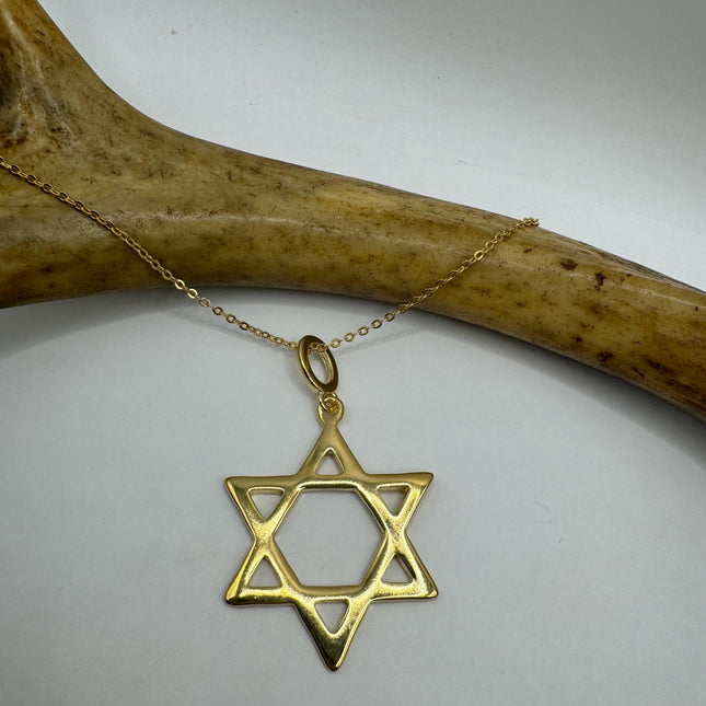Vintage Silver Star of David Pendant Necklace | 9k Gold Filled Jewish Star Statement Charm Necklace