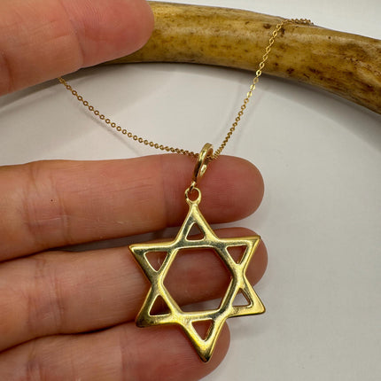 Vintage Silver Star of David Pendant Necklace | 9k Gold Filled Jewish Star Statement Charm Necklace