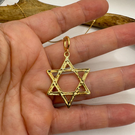 Vintage Silver Star of David Pendant Necklace | 9k Gold Filled Jewish Star Statement Charm Necklace