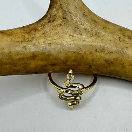 Vintage Tiny Gold Snake Ring | Golden 925 Sterling Silver Wedding Band Serpent Ring - Unique Gift Statement Cocktail Ring
