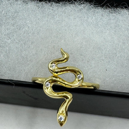 Vintage Tiny Gold Snake Ring | Golden 925 Sterling Silver Wedding Band Serpent Ring - Unique Gift Statement Cocktail Ring