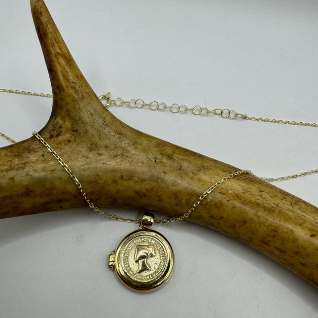Vintage Gold Locket | Tiny Gold Coin Photo Memory Charm Pendant | 925 Sterling Silver Delicate Chain | Small Photo Mini Memory Necklace
