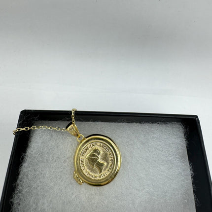 Vintage Gold Locket | Tiny Gold Coin Photo Memory Charm Pendant | 925 Sterling Silver Delicate Chain | Small Photo Mini Memory Necklace