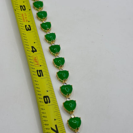 Vintage Heart Gold Bracelet | Green Jade Aventurine Gemstone Clear Crystal Lucky Jade Golden Bronze Wealth Prosperity Good Luck Bracelet
