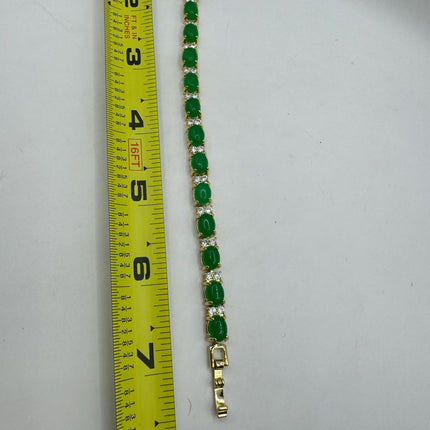 Vintage Gold Bracelet | Green Aventurine Gemstone Clear Crystal Lucky Jade Bracelet - Golden Bronze Wealth Prosperity Good Luck Bracelet