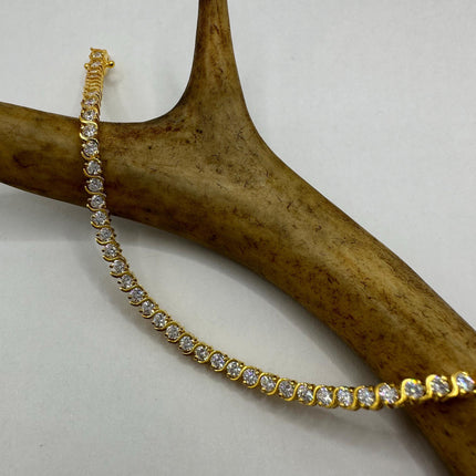 Vintage Gold Tennis Bracelet | CZ Crystal Diamond Gemstone Golden 925 Sterling Silver Bracelet | Elegant Everyday Wedding or Prom