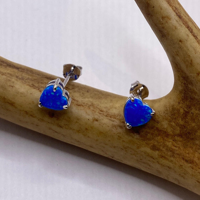 Tiny Gold Earrings | Mini Heart Blue Fire Opal Gold Stud Button Earrings