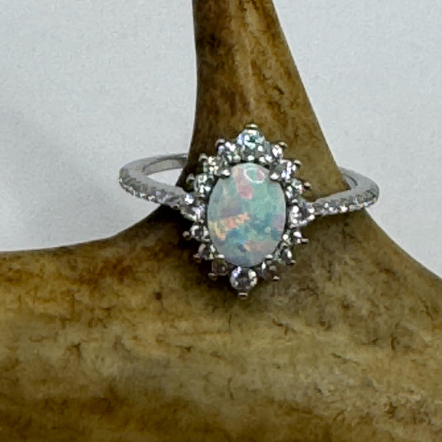 Vintage Tiny Gemstone Ring | White Fire Opal Stacking Promise Ring - 925 Sterling Silver Band Prom Wedding or Everyday Ring Engagement