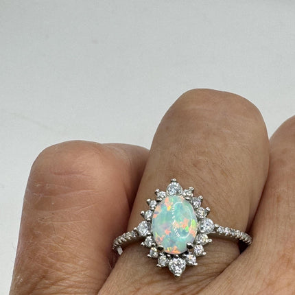 Vintage Tiny Gemstone Ring | White Fire Opal Stacking Promise Ring - 925 Sterling Silver Band Prom Wedding or Everyday Ring Engagement