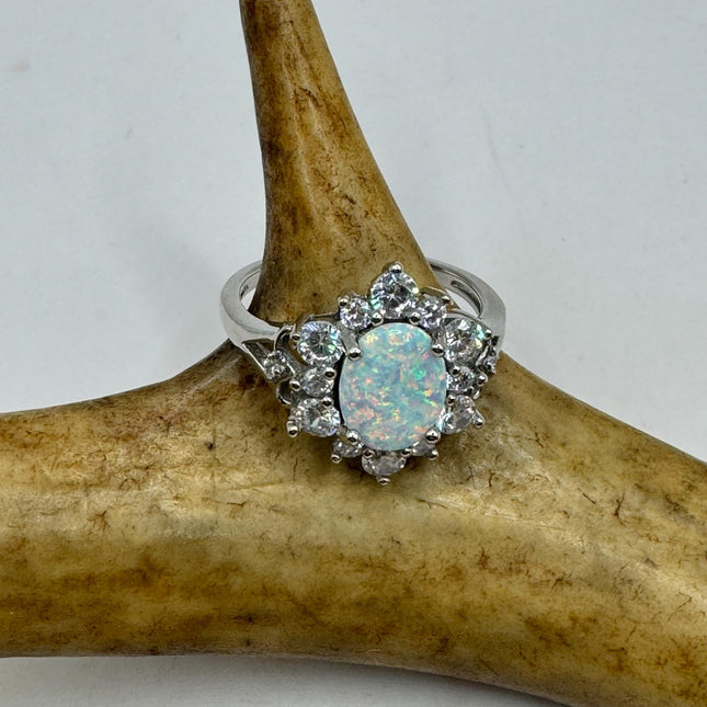 Vintage Tiny Gemstone Ring | White Fire Opal Stacking Promise Ring - 925 Sterling Silver Band Prom Wedding or Everyday Ring Engagement