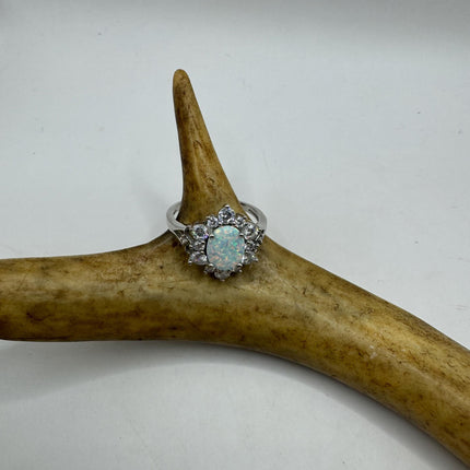 Vintage Tiny Gemstone Ring | White Fire Opal Stacking Promise Ring - 925 Sterling Silver Band Prom Wedding or Everyday Ring Engagement