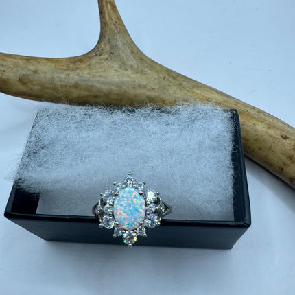 Vintage Tiny Gemstone Ring | White Fire Opal Stacking Promise Ring - 925 Sterling Silver Band Prom Wedding or Everyday Ring Engagement