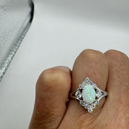 Vintage Tiny Gemstone Ring | White Fire Opal Stacking Promise Ring - 925 Sterling Silver Band Prom Wedding or Everyday Ring Engagement