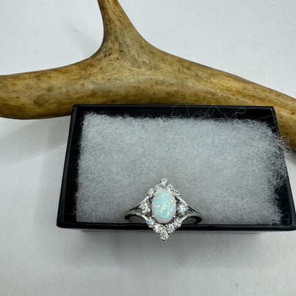 Vintage Tiny Gemstone Ring | White Fire Opal Stacking Promise Ring - 925 Sterling Silver Band Prom Wedding or Everyday Ring Engagement