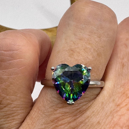 Vintage Gemstone Ring | Mystic Blue Topaz Crystal Birthstone Statement Ring | 925 Sterling Silver Band Engagement Promise Bride