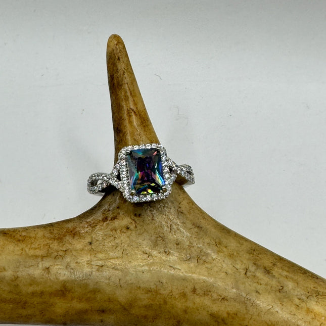 Vintage Gemstone Ring | Mystic Blue Topaz Crystal Birthstone Statement Ring | 925 Sterling Silver Band Engagement Promise Bride