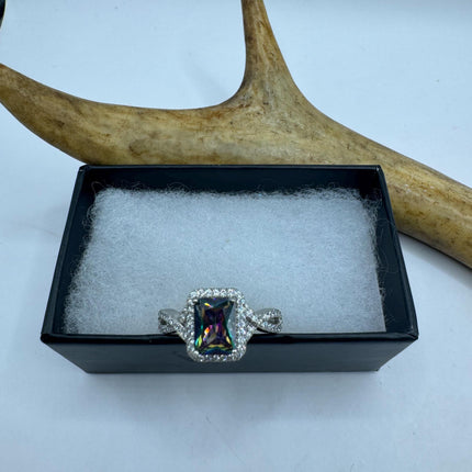 Vintage Gemstone Ring | Mystic Blue Topaz Crystal Birthstone Statement Ring | 925 Sterling Silver Band Engagement Promise Bride