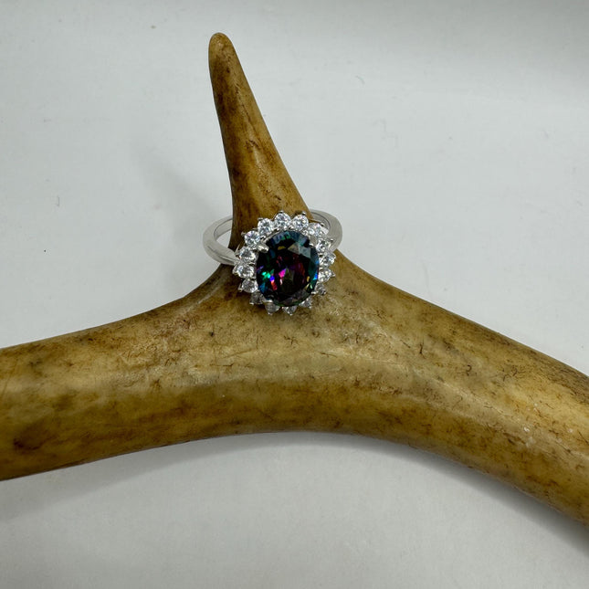 Vintage Gemstone Ring | Mystic Blue Topaz Crystal Birthstone Statement Ring | 925 Sterling Silver Band Engagement Promise Bride