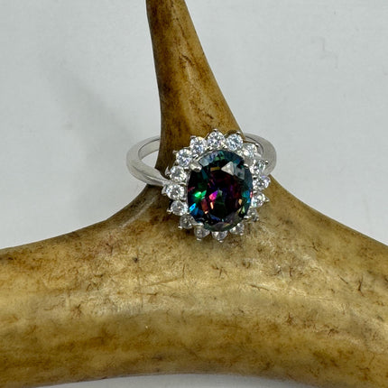 Vintage Gemstone Ring | Mystic Blue Topaz Crystal Birthstone Statement Ring | 925 Sterling Silver Band Engagement Promise Bride