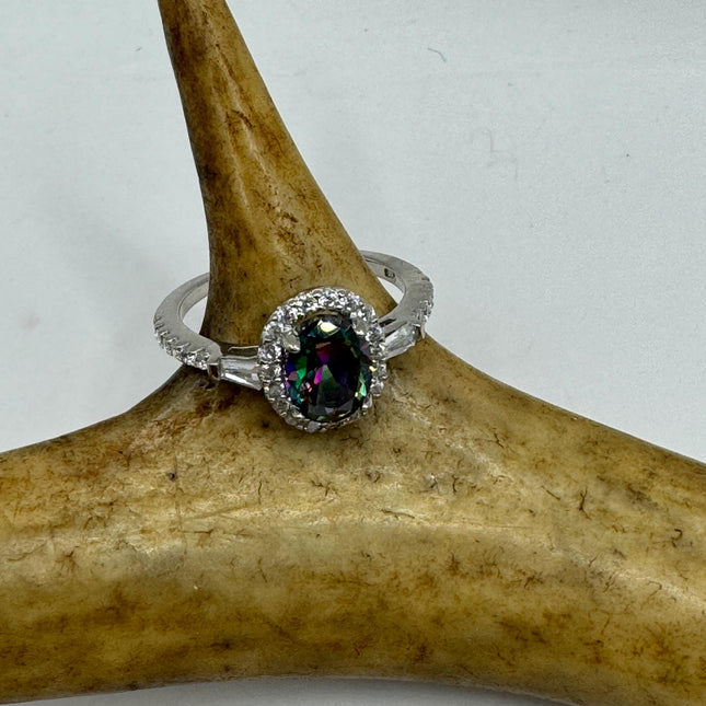 Vintage Gemstone Ring | Mystic Blue Topaz Crystal Birthstone Statement Ring | 925 Sterling Silver Band Engagement Promise Bride
