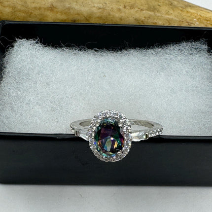 Vintage Gemstone Ring | Mystic Blue Topaz Crystal Birthstone Statement Ring | 925 Sterling Silver Band Engagement Promise Bride