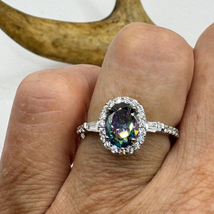 Vintage Gemstone Ring | Mystic Blue Topaz Crystal Birthstone Statement Ring | 925 Sterling Silver Band Engagement Promise Bride