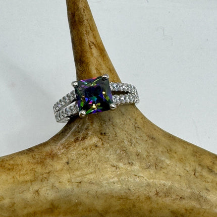 Vintage Gemstone Ring | Mystic Blue Topaz Crystal Birthstone Statement Ring | 925 Sterling Silver Band Engagement Promise Bride