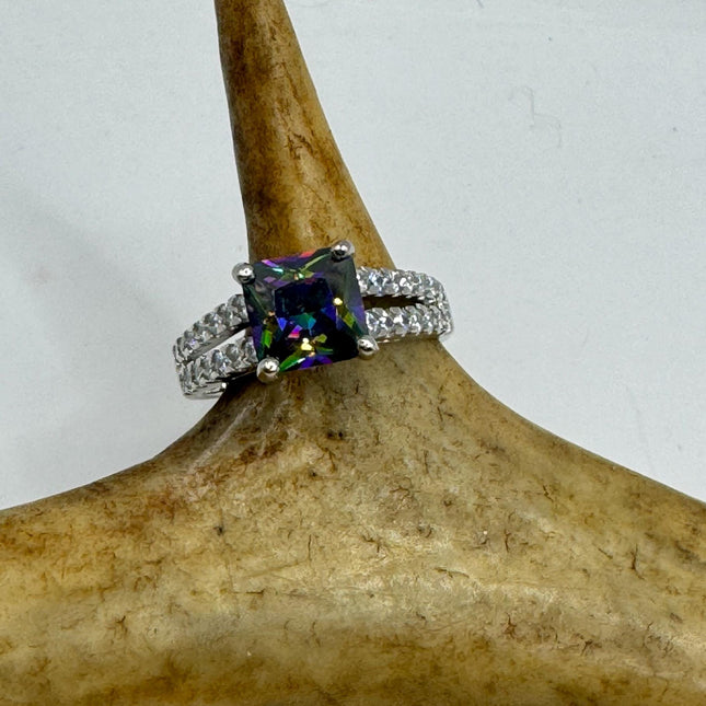 Vintage Gemstone Ring | Mystic Blue Topaz Crystal Birthstone Statement Ring | 925 Sterling Silver Band Engagement Promise Bride
