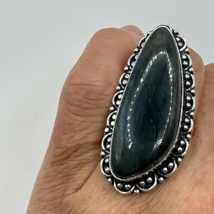 Vintage Rainbow Labradorite chunky statement cocktail Ring Band