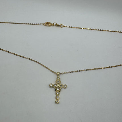 Vintage 9k Gold Filled Tiny Cross on a Gold Filled Chain Necklace - Diamond look, sparkle, minimalist, antique design