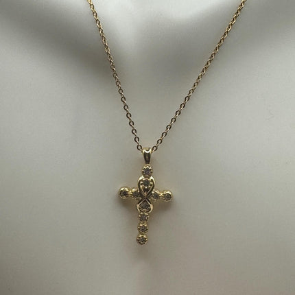 Vintage 9k Gold Filled Tiny Cross on a Gold Filled Chain Necklace - Diamond look, sparkle, minimalist, antique design