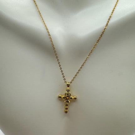 Vintage 9k Gold Filled Tiny Cross on a Gold Filled Chain Necklace - Diamond look, sparkle, minimalist, antique design