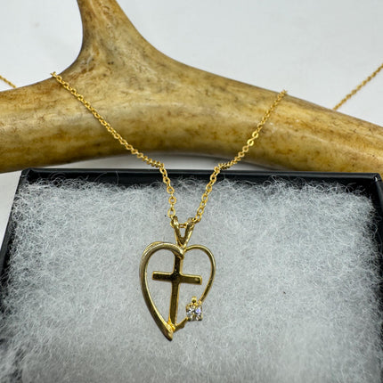Vintage Gold Pendant Necklace | 12k GF Tiny Minimal Heart Love Cross Delicate Gold Chain | Everyday Stacking Wedding Prom Jewelry