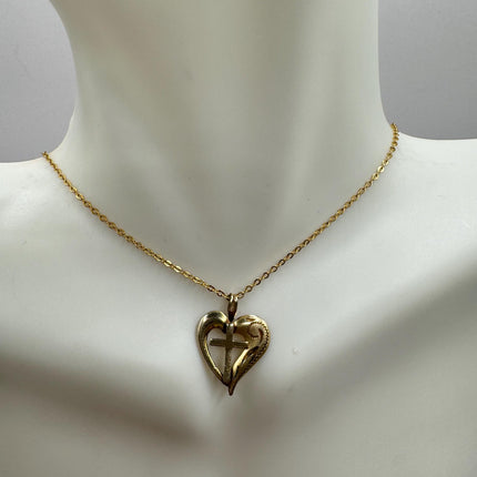 Vintage Gold Pendant Necklace | 12k GF Tiny Minimal Heart Love Cross Delicate Gold Chain | Everyday Stacking Wedding Prom Jewelry