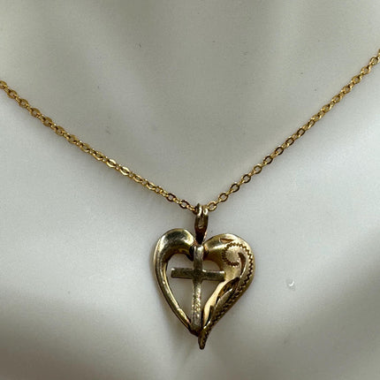 Vintage Gold Pendant Necklace | 12k GF Tiny Minimal Heart Love Cross Delicate Gold Chain | Everyday Stacking Wedding Prom Jewelry