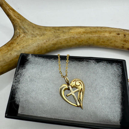 Vintage Gold Pendant Necklace | 12k GF Tiny Minimal Heart Love Cross Delicate Gold Chain | Everyday Stacking Wedding Prom Jewelry