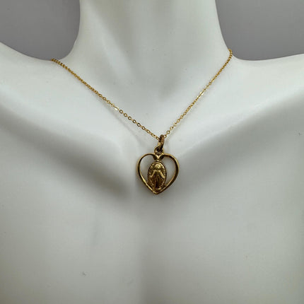 Vintage Gold Pendant Necklace | 12k GF Tiny Minimal Heart Love Cross Mary Delicate Gold Chain | Everyday Stacking Wedding Prom Jewelry