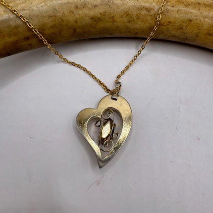 Vintage Gold Pendant Necklace | 12k GF Tiny Minimal Heart Love Delicate Gold Chain | Everyday Stacking Wedding Prom Jewelry