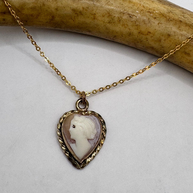 Vintage Cameo Gold Pendant Necklace | 12k GF Tiny Minimal Heart Love Delicate Gold Chain | Everyday Stacking Wedding Prom Jewelry