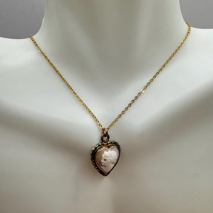 Vintage Cameo Gold Pendant Necklace | 12k GF Tiny Minimal Heart Love Delicate Gold Chain | Everyday Stacking Wedding Prom Jewelry