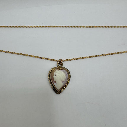 Vintage Cameo Gold Pendant Necklace | 12k GF Tiny Minimal Heart Love Delicate Gold Chain | Everyday Stacking Wedding Prom Jewelry