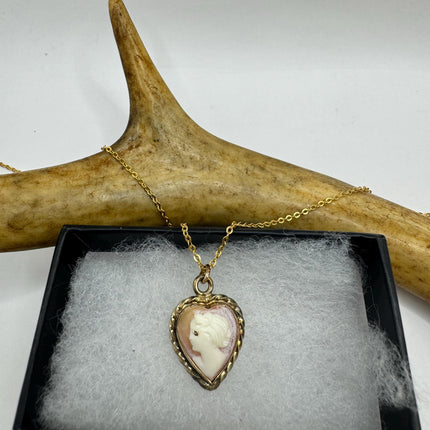 Vintage Cameo Gold Pendant Necklace | 12k GF Tiny Minimal Heart Love Delicate Gold Chain | Everyday Stacking Wedding Prom Jewelry