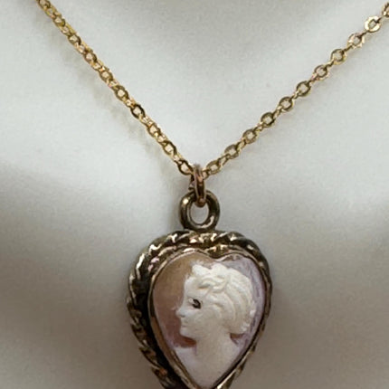 Vintage Cameo Gold Pendant Necklace | 12k GF Tiny Minimal Heart Love Delicate Gold Chain | Everyday Stacking Wedding Prom Jewelry