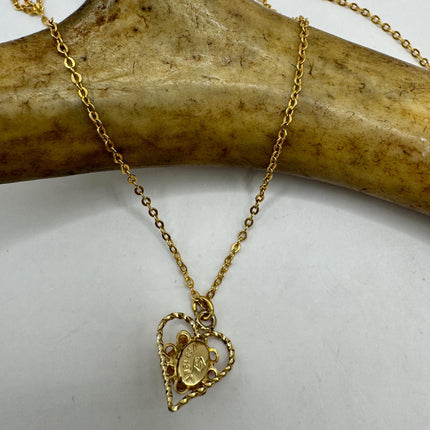 Vintage Cameo Gold Pendant Necklace | 12k GF Tiny Minimal Heart Love Delicate Gold Chain | Everyday Stacking Wedding Prom Jewelry
