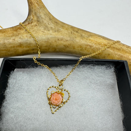 Vintage Cameo Gold Pendant Necklace | 12k GF Tiny Minimal Heart Love Delicate Gold Chain | Everyday Stacking Wedding Prom Jewelry