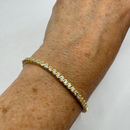 Vintage Gold Tennis Bracelet | Bezel Set Cubic Zirconia Crystal Diamond Gemstone | Golden 925 Sterling Silver Stackable Tennis Bracelet